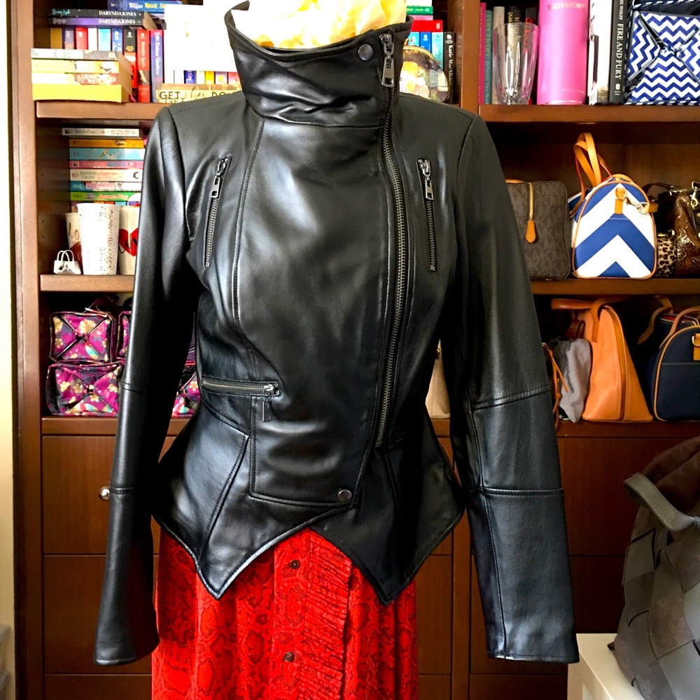 NWOT GILI Lisa Robertson Motorcycle Leather Jacket - Black